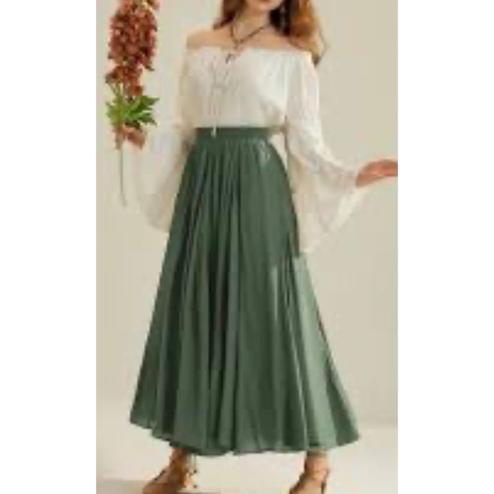 Scarlet Darkness Percy Green Maxi Skirt Elastic Waist Pockets Large